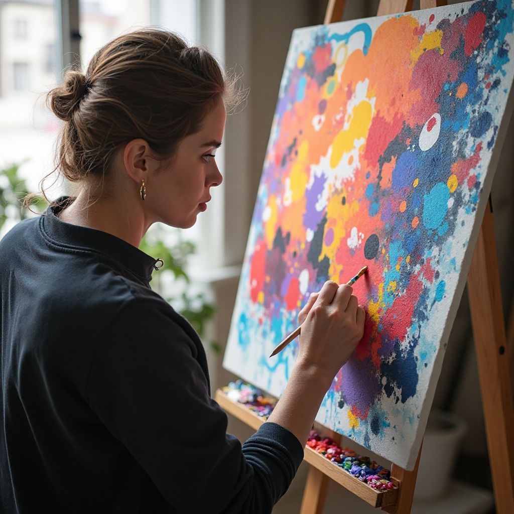 Person painting on canvas