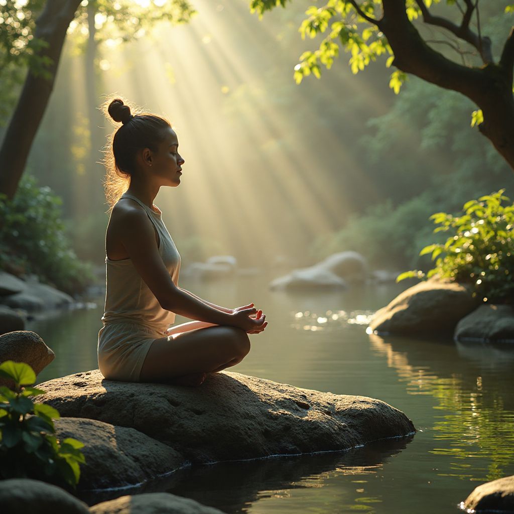 Person meditating in peaceful setting